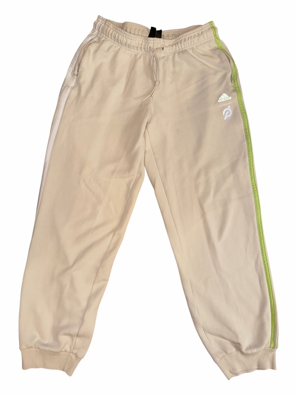 adidas Beige Sweatpants with Lime Side Stripe - Picture 1 of 5